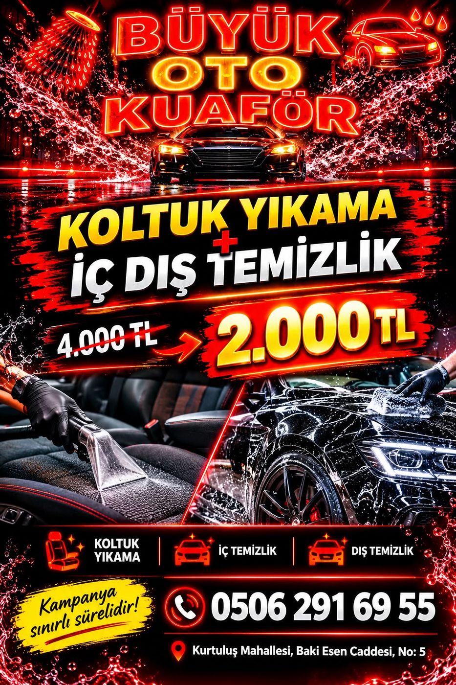 Koltuk yıkama ve iç dış temizlik kampanya afişi